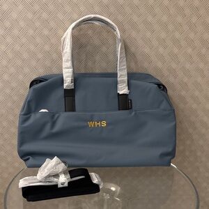 Away The Everywhere Bag in a blue color with gold initial monogramming WHS  NEW